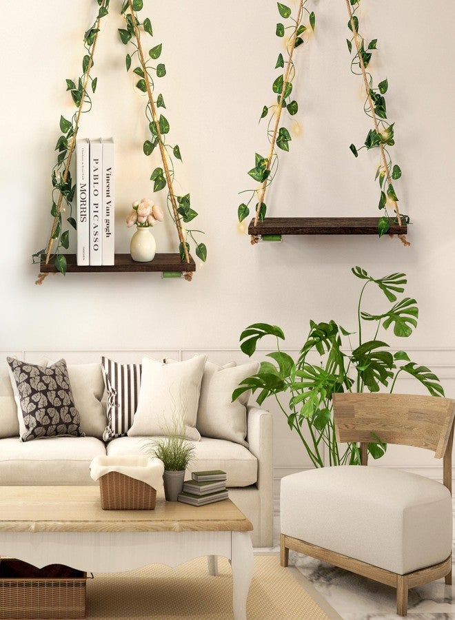 INKNOTE 2Sets Floating Plant Shelves with led Lights Floating Shelves for Wall Triangle Hanging Plant Shelf with Sticky Hooks and Screws for Home Decoration,Christmas Decorations(2 Hanging Ways) - Image 5